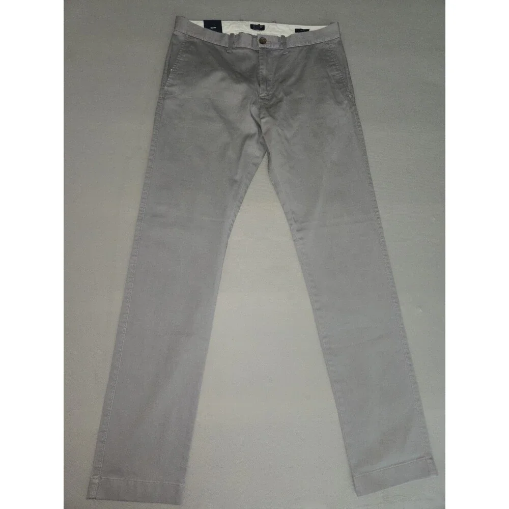 J.Crew Flex Chino Pants Men Slim Fit Grey Size 30x32 Stretch Cotton Flat Front